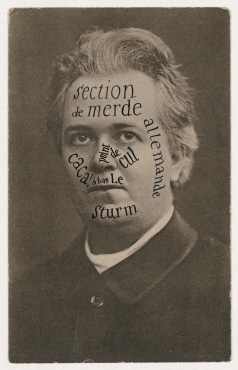 Sturm-postcard from Raoul Hausmann addressed to Tristan Tzara, Picture of Adolf Knoblauch with calligraphic addition by Raoul Hausmann