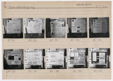 Tafeln "Komplexer Wohnungsbau. Erzeugniskonzeption bis 1990" (ausgestellt auf einer Parteiaktivtagung im Bezirksbauamt)