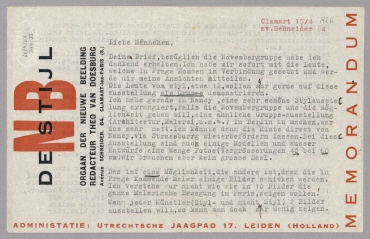 Brief von Theo van Doesburg an Hannah Höch. Clamart