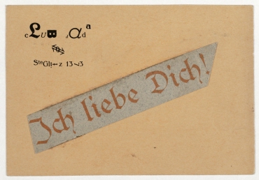Postkarte mit Briefkopf Club-Dada collagiert von Raoul Hausmann an Hannah Höch. Berlin-Steglitz