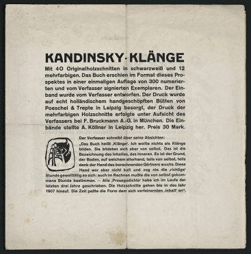 Werbeblatt für das Buch "Klänge" von Wassily Kandinsky