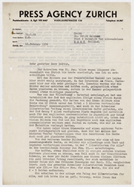 Brief von K.E. (?), Press Agency Zürich, an Erich Salomon