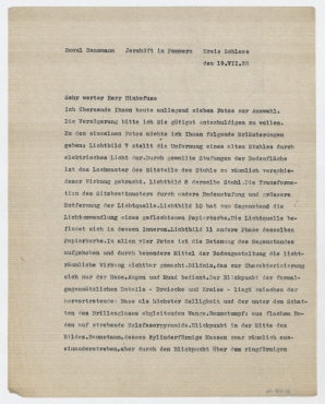 Brief von Raoul Hausmann an Carl Ernst Hinkefuß / Qualität Ware undWerbung. Jershöft