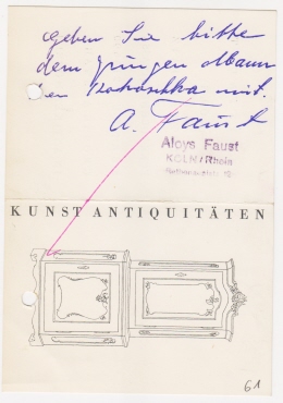 Geschäftliche Korrespondenz zwischen der Galerie Ferdinand Möller und Aloys Faust. Köln