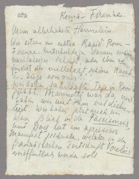 Brief von Nelly van Doesburg an Hannah Höch. [Im Zug Rom - Florenz]