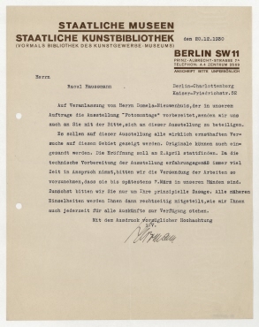 Brief Staatliche Kunstbibliothek / Wolfgang Herrmann an Raoul Hausmann. Berlin