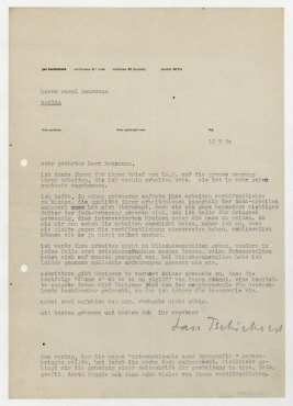Brief von Jan Tschichold an Raoul Hausmann. München