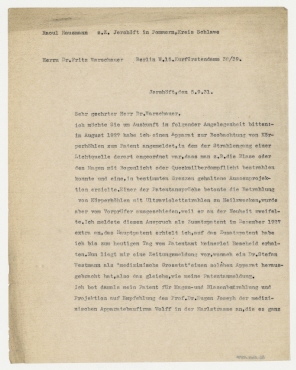Brief von Raoul Hausmann an Fritz Warschauer. Jershöft