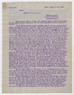 Brief von Hanns Hörbiger an Raoul Hausmann. Mauer bei Wien