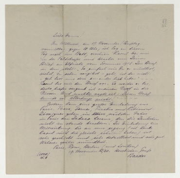 Brief von Johannes Baader an Hannah Höch, enthält Abschrift eines Briefes von Raoul Hausmann an Johannes Bader. Berlin