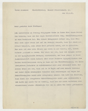 Brief von Raoul Hausmann an Hermann Karl Frenzel / Gebrauchsgraphik, Monatsschrift zur Förderung künstlerischer Reklame. Berlin