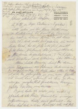 Brief von Kurt Heinz Matthies (Karl-Heinz) an Hannah Höch. Mailand