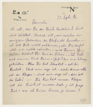 Brief von Raoul Hausmann an Hannah Höch, Berlin-Steglitz
