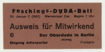 Eintrittskarte zum Faschings-DADA-Ball. Berlin