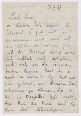 Brief von Vera Broido und Raoul Hausmann an Vera Hausmann [Jershöft]