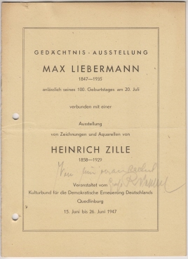 Max Liebermann Gedächtnis-Ausstellung veranstaltet durch den Kulturbund zur Demokratischen Erneuerung Deutschlands
