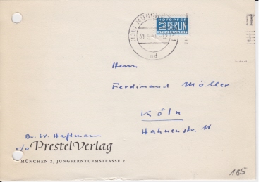 Geschäftliche Korrespondenz zwischen der Galerie Ferdinand Möller und Dr. Werner Haftmann c/o Prestel Verlag