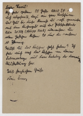 Postkarte von Franz Wilhelm Seiwert an Raoul Hausmann. [Poststempel: Köln]