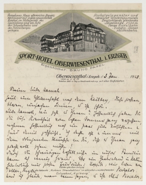 Brief von Ida Bienert an Hannah Höch. Oberwiesenthal i. Erzgebirge