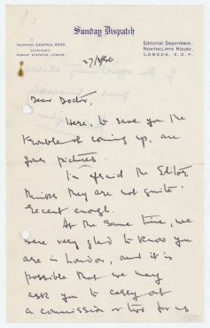 Brief von J. M. W. Bingham, Sunday Dispatch, London an Erich Salomon