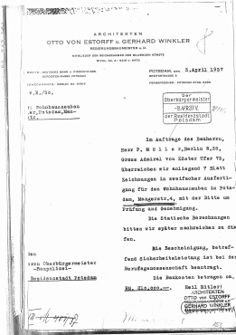 Korrespondenz und Unterlagen zum Wohnungsneubau in der Mangerstr. 4 in Potsdam (Fotokopie)
