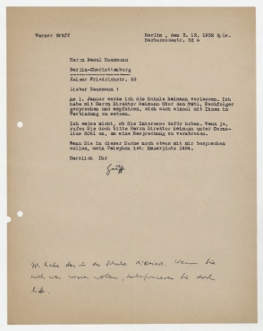 Brief von Werner Gräff an Raoul Hausmann. Berlin