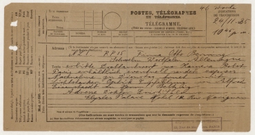 Telegramm von Erich Salomon an die Firma Otto Berning zum Kauf einer Robot