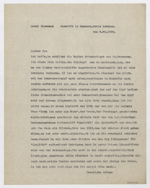 Brief von Raoul Hausmann an Cesar Domela-Nieuwenhuis. Jershöft