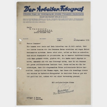 Brief von Der Arbeiter-Fotograf / Redaktion Eugen Heilig an Raoul Hausmann. Berlin