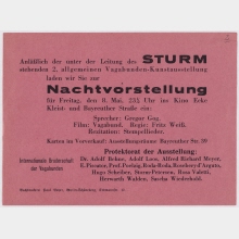 Einladung zur Nachtvorstellung ins Kino Ecke Kleist- und Bayreuther Straße im Rahmen der 2. allgemeinen Vagabunden-Kunstausstellung