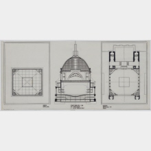Architectural Design Competition Reconstruction of the Reichstag Building for the German Parliament (Unbuilt) – Floor Plans of the Upper and the Lower Dome Hall, Section