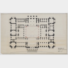 Architectural Design Competition Reconstruction of the Reichstag Building for the German Parliament (Unbuilt) – Floor Plan of the Reichstag Building, 1965, with the Sketching of the Conversions