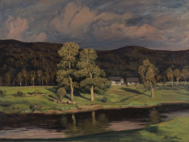Evening Light, Landscape with Two Oaks