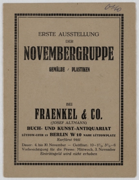 First Novembergruppe exhibition at Fraenkel & Co. (Josef Altmann), Berlin