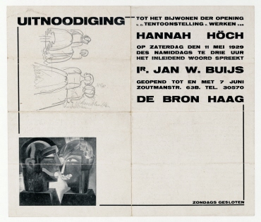 Uitnoodiging - tot het bijwohnen der opening v. d. tentoonstelling v. werken van Hannah Höch. Den Haag