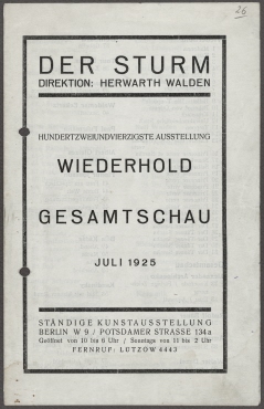 Wiederhold - Gesamtschau. Der Sturm - Juli 1925, Hundertzweiundvierzigste Ausstellung