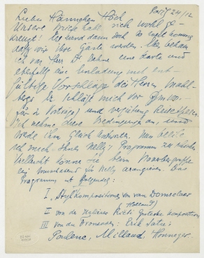 Brief von Nelly van Doesburg an Hannah Höch. Paris