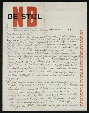 Brief von Theo van Doesburg an Hannah Höch. [Clamart]