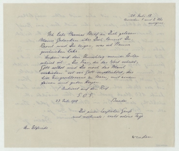Brief von Johannes Baader an Elfriede Hausmann. [Plessow]