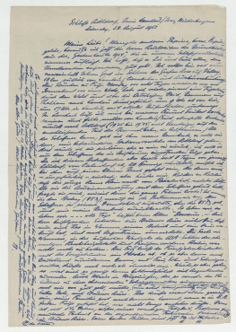 Brief von Johannes Baader an Elfriede Hausmann. Schloß Adldorf, Krs. Landau/Isar
