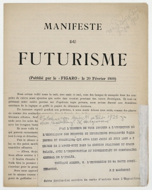 Manifeste du Futurisme (Publié par le Figaro le 20 Février 1909). Mailand