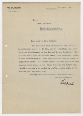 Brief von Herrn Prof. Dr. Kröhnke an Raoul Hausmann. Berlin