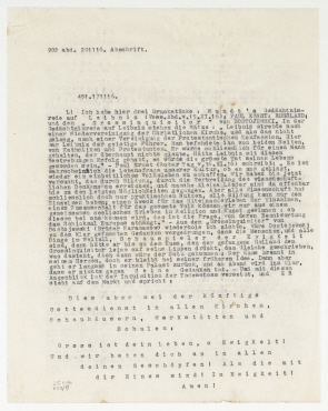 Brief von Johannes Baader an seinen Vetter  R. W.