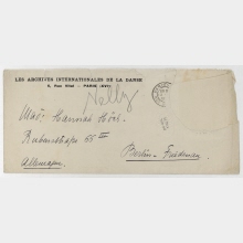 Briefumschlag für den Brief von Nelly van Doesburg an Hannah Höch. Paris