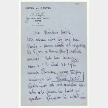 Brief von Stefanie (Stefi) Kiesler an Hannah Höch. Paris