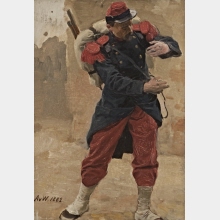 Französischer Infanterist mit Marschgepäck (Soldat in voller Montur)